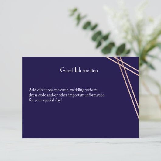 Bilingale Roos Gold Stripe Wedding Guestcard Kaart (Staand voorkant)