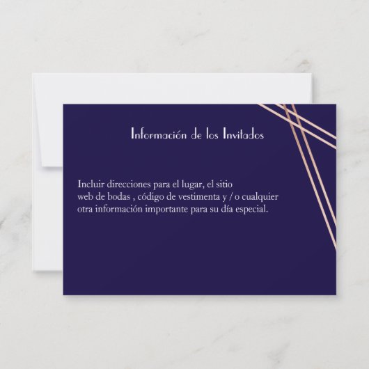 Bilingale Roos Gold Stripe Wedding Guestcard Kaart (Achterkant)