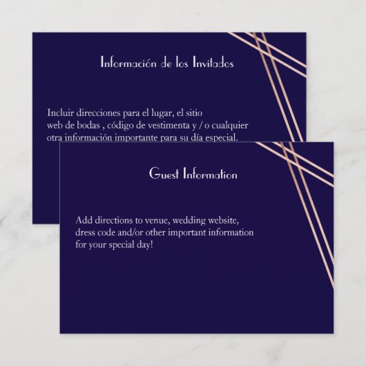 Bilingale Roos Gold Stripe Wedding Guestcard Kaart (Voorkant / Achterkant)