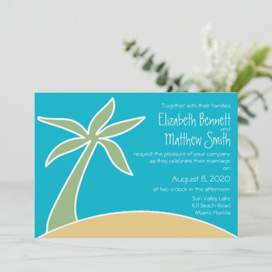 Bilingual Beach Wedding Invitation Kaart (Staand voorkant)