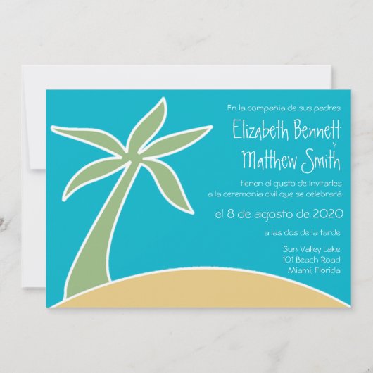 Bilingual Beach Wedding Invitation Kaart (Achterkant)