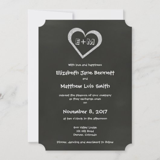 Bilingual Chalkboard Heart Wedding Invitation Kaart (Voorkant)