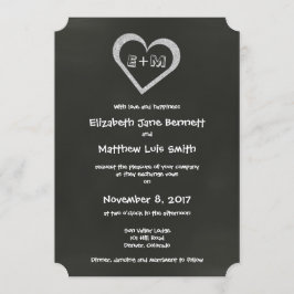 Bilingual Chalkboard Heart Wedding Invitation Kaart