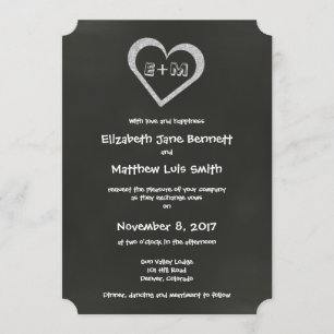 Bilingual Chalkboard Heart Wedding Invitation Kaart