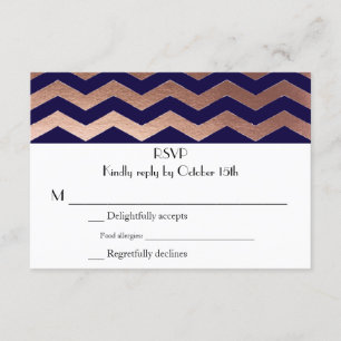 Bilingual Chic Roos Gold Chevron Wedding RSVP Kaartje