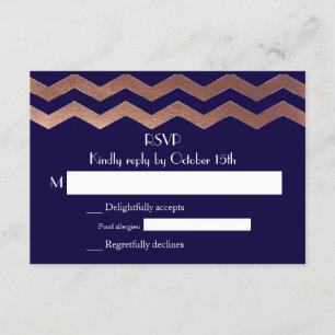 Bilingual Chic Roos Gold Chevron Wedding RSVP Kaartje