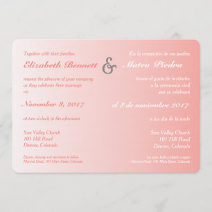 Bilingual Coral Ombre Wedding Kaart