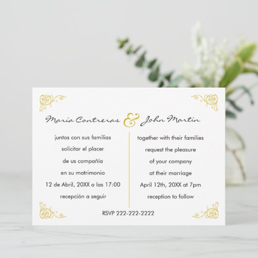 Bilingual English Wedding Invitation Kaart (Staand voorkant)