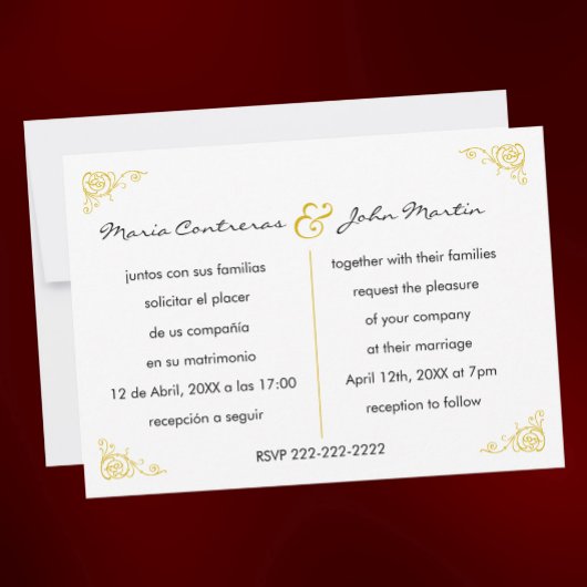 Bilingual English Wedding Invitation Kaart