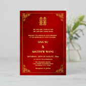  BILINGUAL Gold Frame Red Chinese Wedding Folie Uitnodiging (Staand Voorkant)