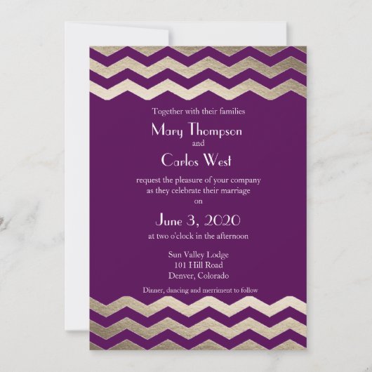 Bilingual Gold Shimmer Chevron Wedding Invitation Kaart (Voorkant)