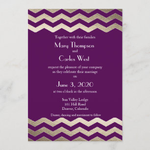 Bilingual Gold Shimmer Chevron Wedding Invitation Kaart