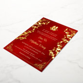 BILINGUAL Goud Lijst Rode Chinees Bruiloft Folie Uitnodiging (Gedraaid)