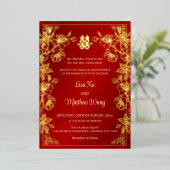 BILINGUAL Goud Lijst Rode Chinees Bruiloft Folie Uitnodiging (Staand Voorkant)