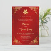 BILINGUAL Goud Lijst Rode Chinees Bruiloft Kaart (Staand voorkant)