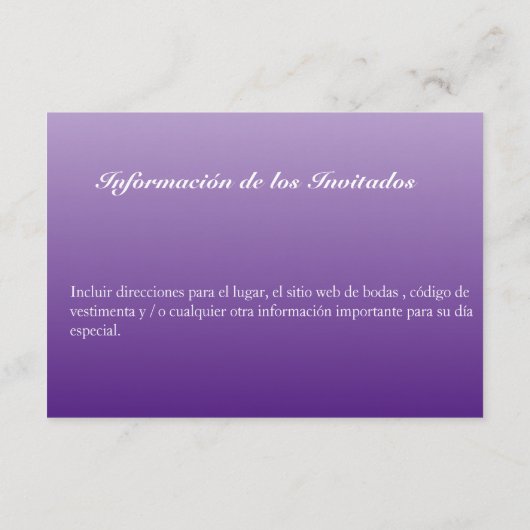 Bilingual Paars Weddenschap Guest Invitation Card Informatiekaartje (Achterkant)
