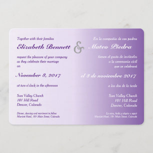 Bilingual Paarse Ombre Wedding Uitnodiging