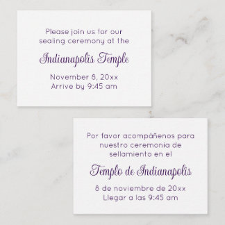 Bilingual Purple Script Temple Sealing Invitation Informatiekaartje