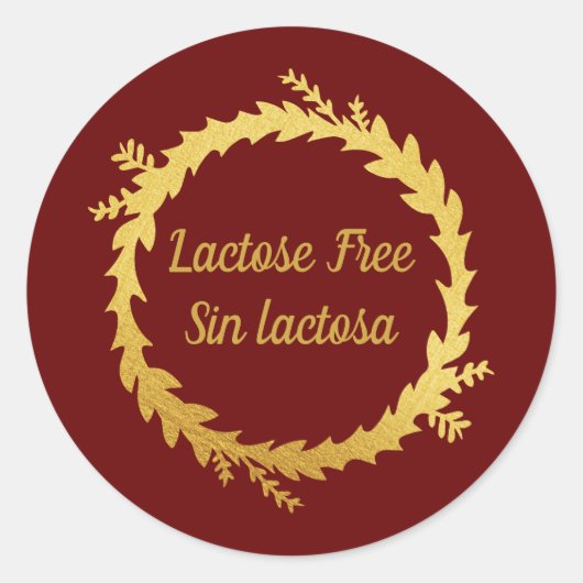 Bilingual Rode Gouden Lactosevrij - Sin Lactosa Ronde Sticker (Voorkant)