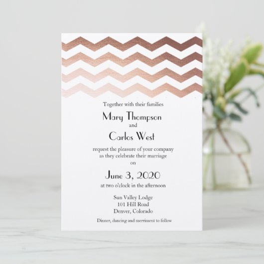 Bilingual Roos Gold Chevron Weddenschap Kaart (Staand voorkant)