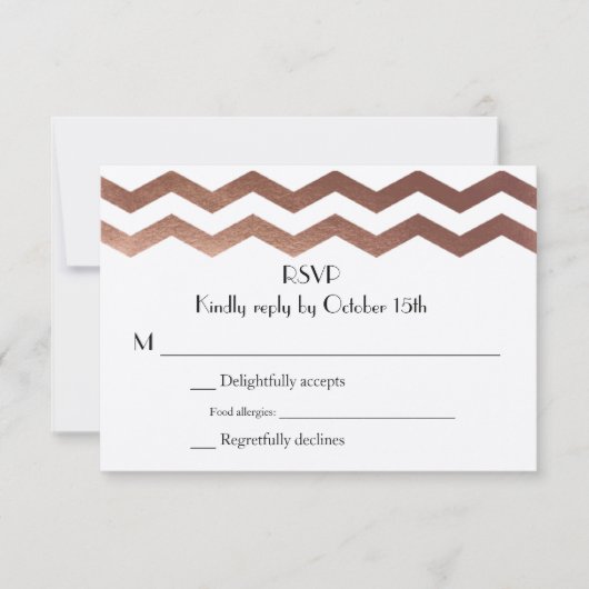 Bilingual Roos Gold Chevron Wedding Invitation RSV RSVP Kaartje (Voorkant)
