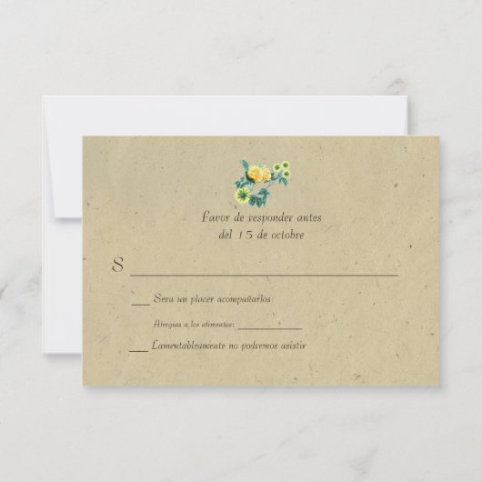 Bilingual Rustic Flower Garland Wedding RSVP (Achterkant)