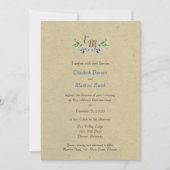 Bilingual Rustic Monogram Flower Wedding Invite Kaart (Voorkant)