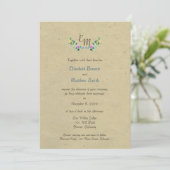 Bilingual Rustic Monogram Flower Wedding Invite Kaart (Staand voorkant)