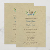 Bilingual Rustic Monogram Flower Wedding Invite Kaart (Voorkant / Achterkant)