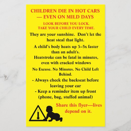 Bilingual Safety Flyer “Children Die in Hot Cars" (Voorkant)