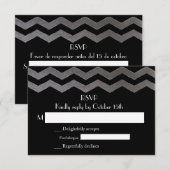 Bilingual SIlver Night Chevron Wedding RSVP Kaartje (Voorkant / Achterkant)