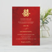 Bilingual | Simple Red Gold Chinese Wedding Kaart (Staand voorkant)
