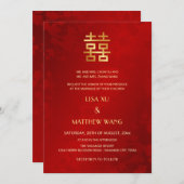 Bilingual | Simple Red Gold Chinese Wedding Kaart (Voorkant / Achterkant)
