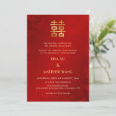 Bilingual | Simple Red Gold Chinese Wedding Kaart (Staand voorkant)