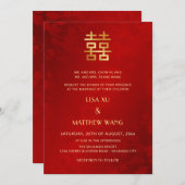 Bilingual | Simple Red Gold Chinese Wedding Kaart (Voorkant / Achterkant)