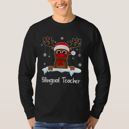 Bilingual Teacher Squad Reindeer Santa Hat Christm T-shirt (Voorkant)