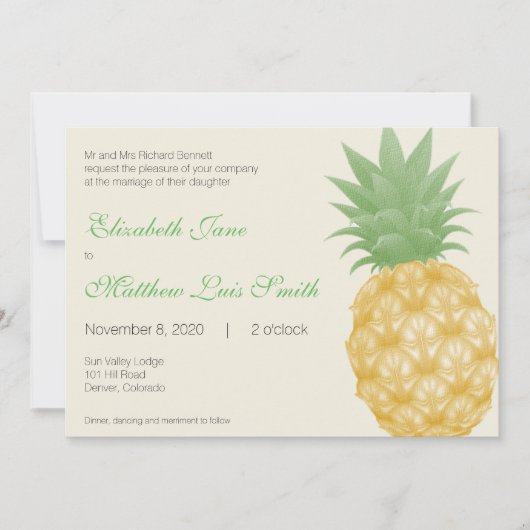 Bilingual Tropical Pineapple Wedding Invitation Kaart (Voorkant)