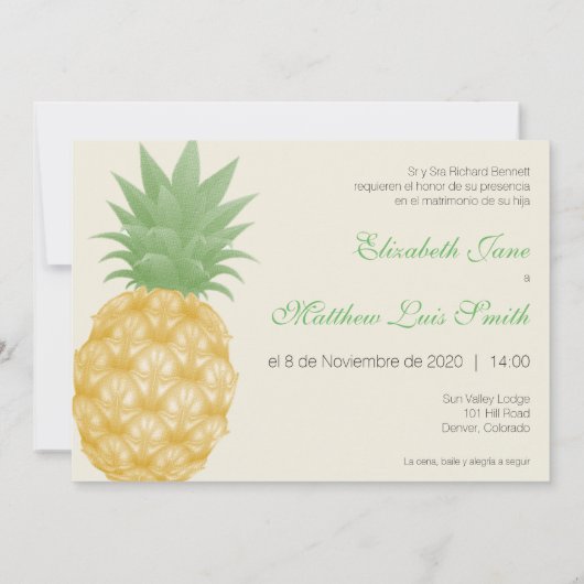 Bilingual Tropical Pineapple Wedding Invitation Kaart (Achterkant)
