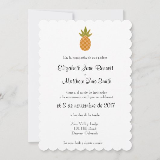 Bilingual Tropical Wedding Invitation tweezijdig Kaart (Achterkant)