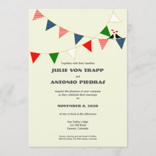 Bilingual US & Mexico Bunting Wedding Invitation Kaart