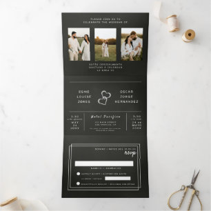 Bilingual Wedding Invitation - Chalkboardfoto's  Drieluik Uitnodiging