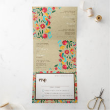 Bilingual Wedding Invitation - Kraft Flora