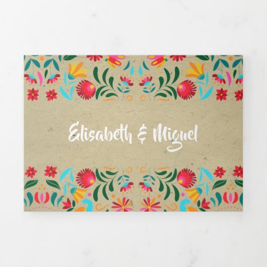 Bilingual Wedding Invitation - Kraft Flora Drieluik Uitnodiging (Cover)