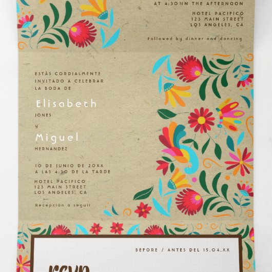 Bilingual Wedding Invitation - Kraft Flora Drieluik Uitnodiging (Binnenkant midden)
