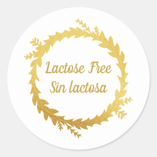 Bilingual Witte Gouden Lactose Vrij - Sin Lactosa Ronde Sticker (Voorkant)