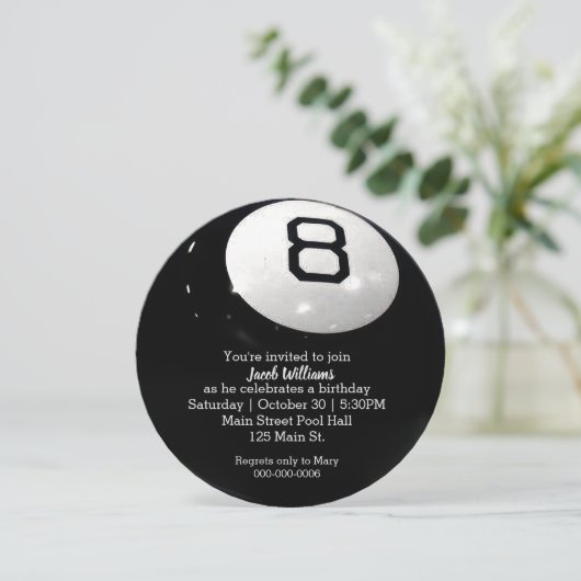 Biljart Acht Bal Verjaardag Uitnodigen Kaart (Staand voorkant)