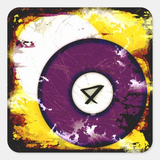 BILJART BAL NUMMER 4 VIERKANTE STICKER (Voorkant)