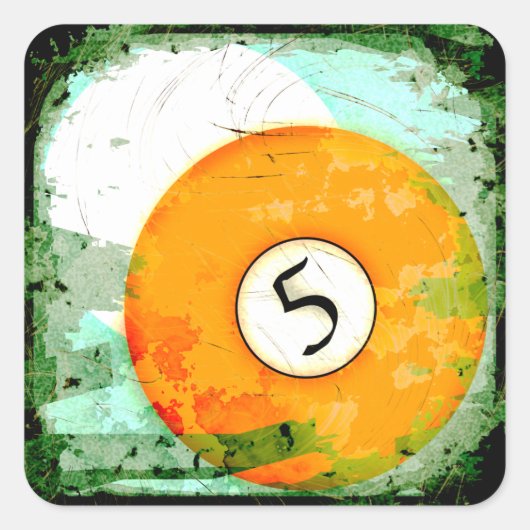 BILJART BAL NUMMER 5 VIERKANTE STICKER (Voorkant)