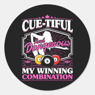 Biljart cue-tiful en gevaarlijk 8 bal vrouwen poo ronde sticker