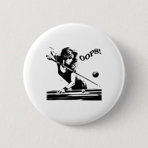 Biljart - De 8 Bal. Grappig meisje faalt. Voor Bil Ronde Button 5,7 Cm